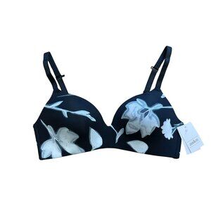 AUDEN BRA LIGHTLY LINED WIRE FREE WOMEN'S THE BLISS BLACK SILVER FLORAL NWT